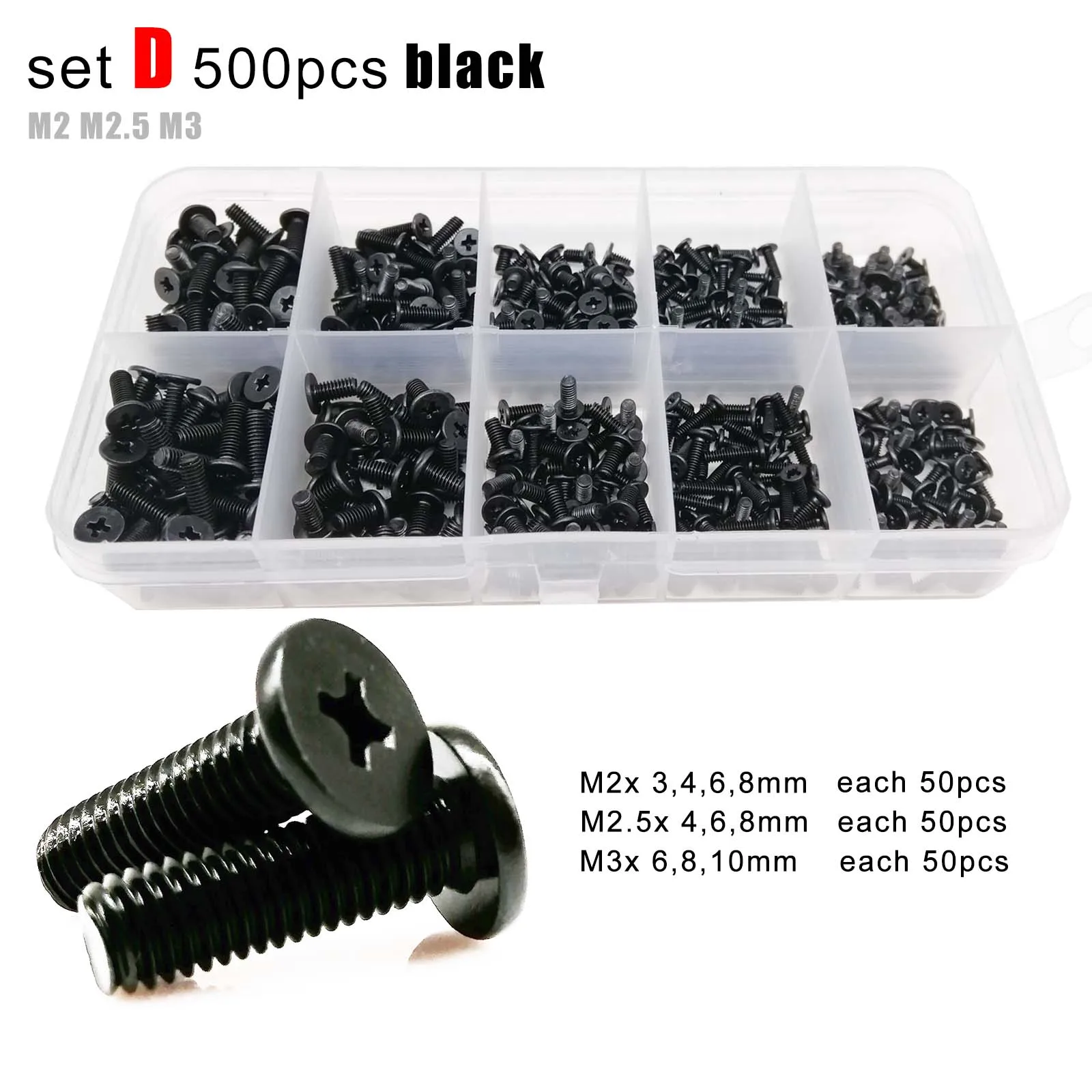 500/750pcs Phillips Thin Wafer Flat Head Screw Bolt for Laptop Phone Glasses Assortment Kit Set M1.2 M1.4 M1.6 M2 M3 Mini Micro