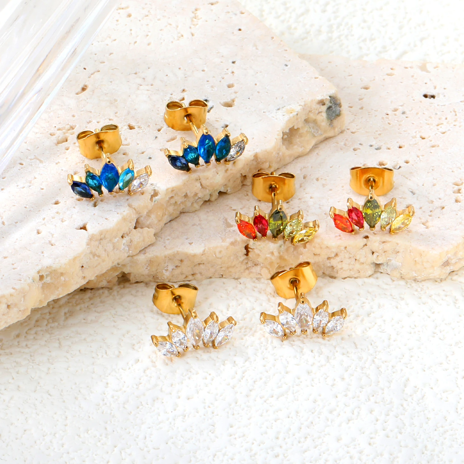 ASONSTEEL Prachtige Kleurrijke Zirconia Hanger Ketting Stud Oorbel Roestvrij Staal Voor Vrouwen Sieraden Mode Accessoires