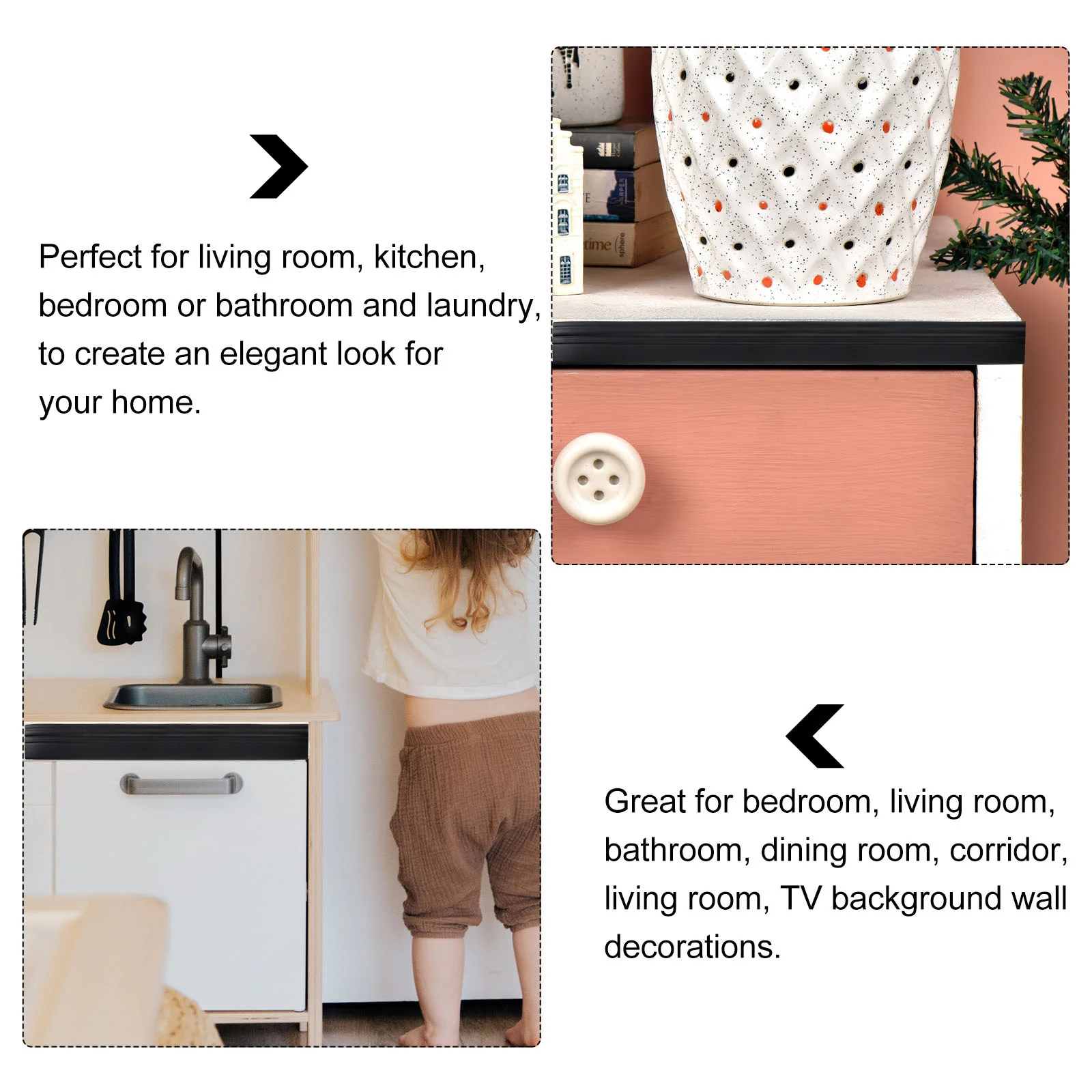 

1 Roll Peel and Stick Floor Baseboard Trim Self Adhesive Molding Skirting Decoration Wall Waistline Peel and Stick Molding