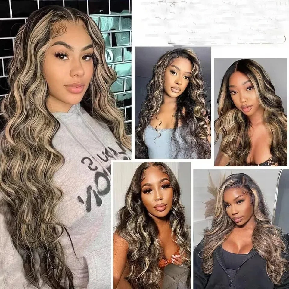13x4 Body Wave Transparante Kant Voor Vrouwen Ombre Kleur Cosplay Pruiken Synthetisch Haar Pruiken Hoge Temperatuur Vezel pruiken