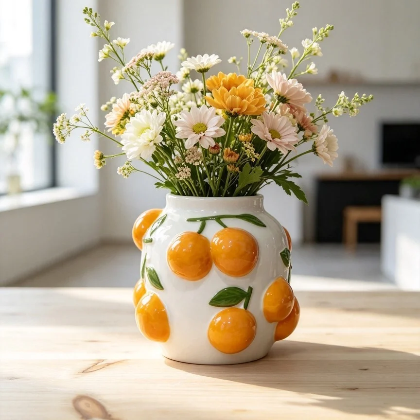 Keramische oranje vaas, witte  - Home Bar And Counter recensie en prijs
