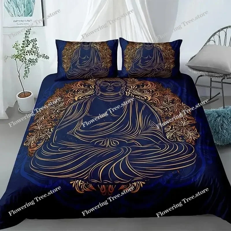 

Buddha Duvet Cover Set King Size Exotic Ethnic Bohemian Bedding Set Microfiber Golden Buddha Statue Print Gorgeous Quilt Cover