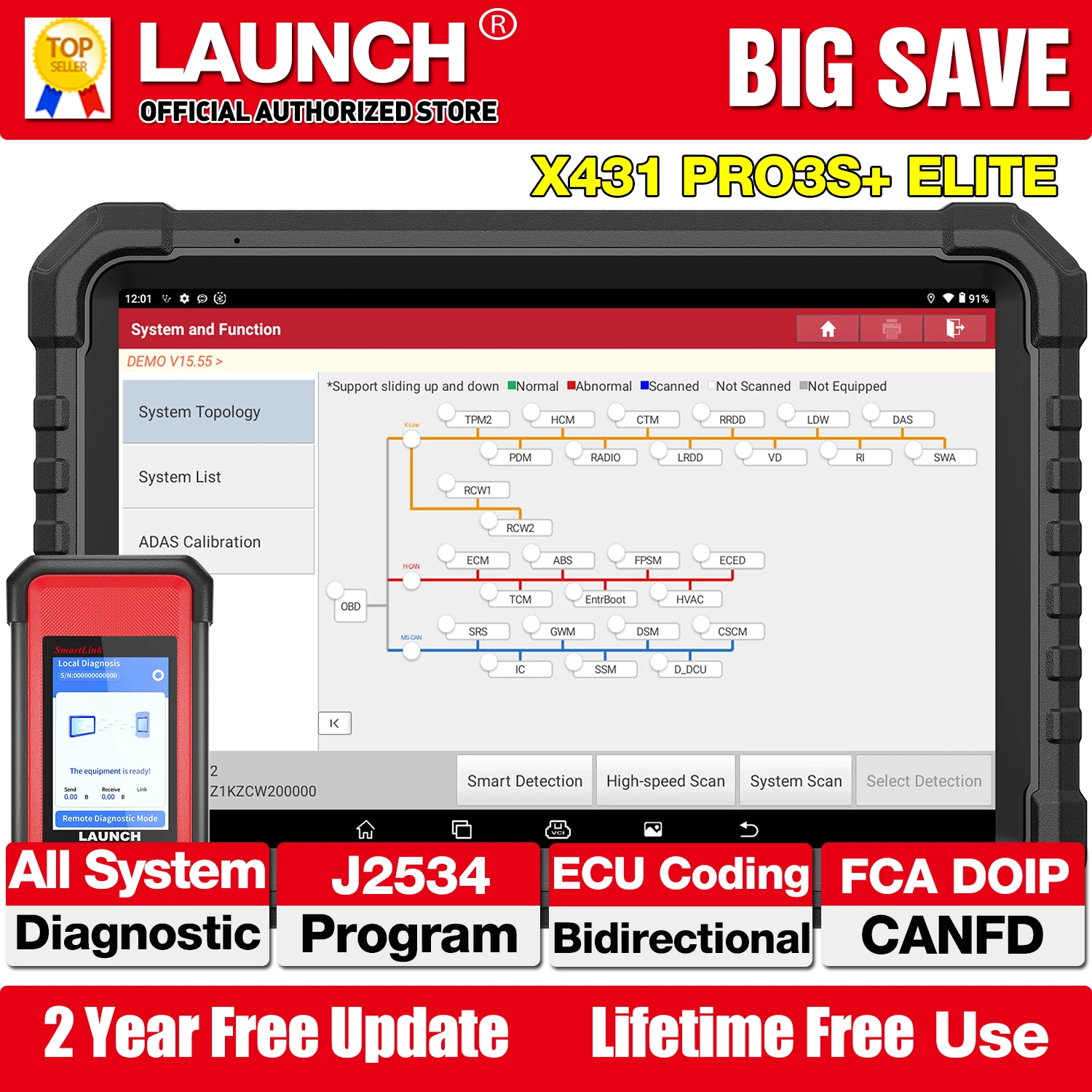 2026 LAUNCH X431 PRO3S+ ELITE Dwukierunkowy Skaner Diagnostyczny J2534 Programowanie Wszystkich Systemów Skaner Diagnostyczny Topologia Wszystkie Serwisy Kodowanie Online