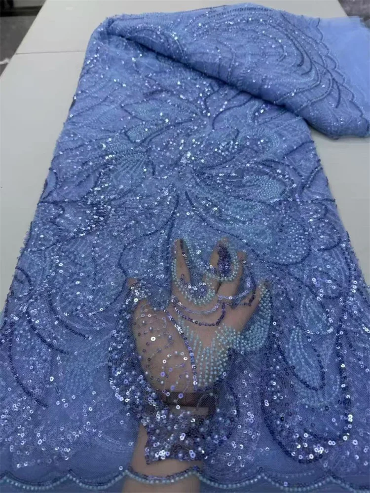 Luxury Black Sequin Tulle Lace Fabric Nigeria Heavy Beaded Lace 2025 High Quality 5 Yard For Bride Wedding Dresses Sewing