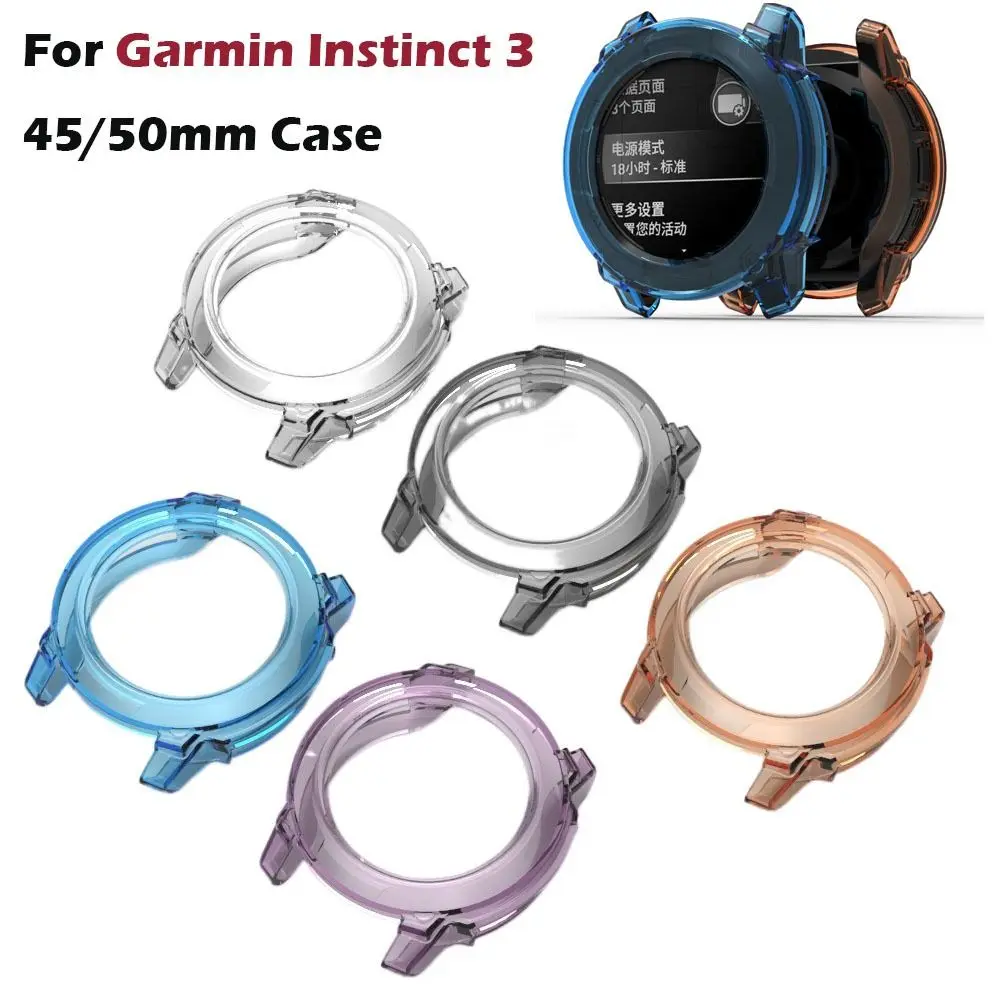 حافظة واقية من البولي يوريثان غطاء ساعة شفاف مقاوم للصدمات إطار حماية ناعم لساعة Garmin Instinct 3 45/50 مللي متر الذكية