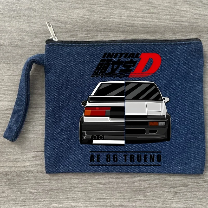 

Anime Drift AE86 Initial D JDM Manga Takumi Fujiwara Denim Makeup Organizer Women's Canvas Makeup Bag Environmental Protection