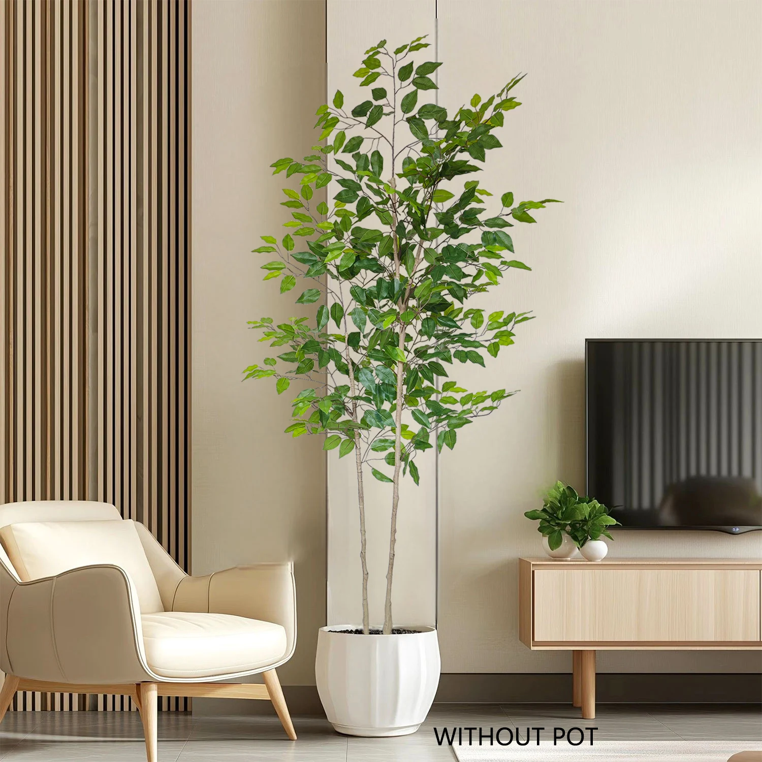 Árbol Artificial de Ficus Banyan de 120-210CM con maceta de plástico, adorno interior moderno, planta falsa para el hogar, habitación, jardín, fiesta, tienda, decoración