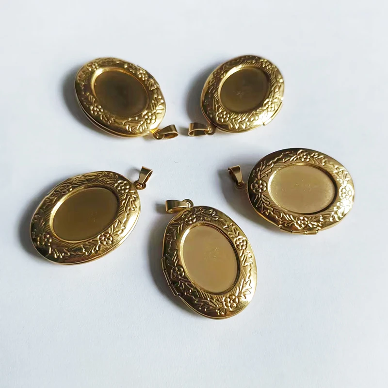 Wholesale20pc DIY Concaved Oval Photo Frame Stainless Steel Charms Locket Pendant Jewelry Men Women Making Family Memories Gift