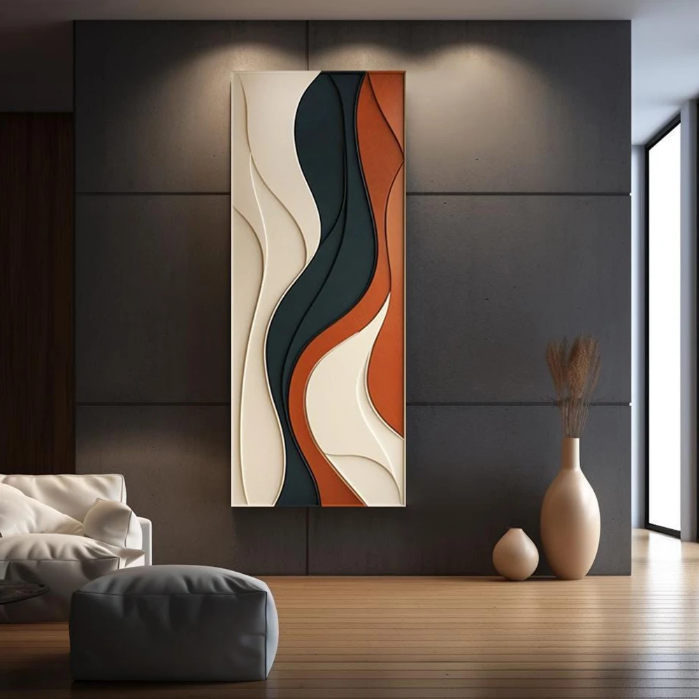 3D Minimalist Abstract Large Textured Wave Wall Art Poster Wabi-Sabi Art Bedroom Decor Beige White Neutral Tones Canvas Painting view 5