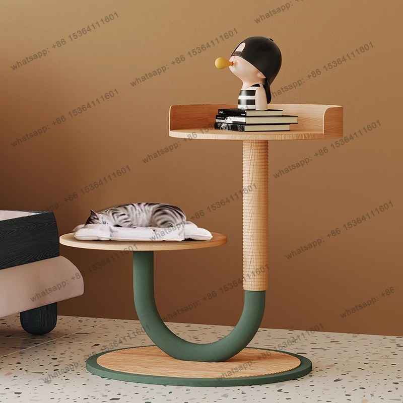 13-Shaped Cat Climbing Frame Nordic Simple Cherrywood round Tea Table Small Apartment Round Table