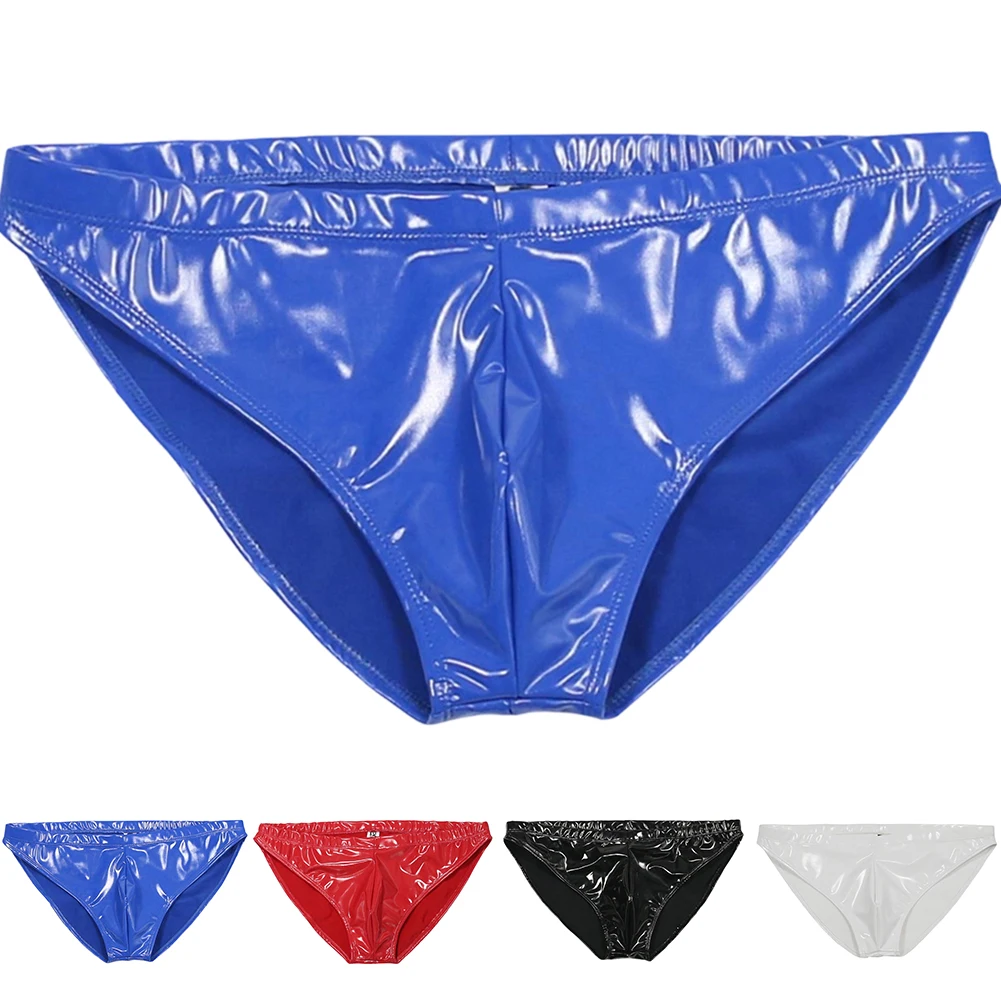 Men Sex Faux Latex Brief Glossy Panties Soft Patent Leather Package Hip Bikini Gay Sissy Underwear Sexy Accessories Hot Lingerie