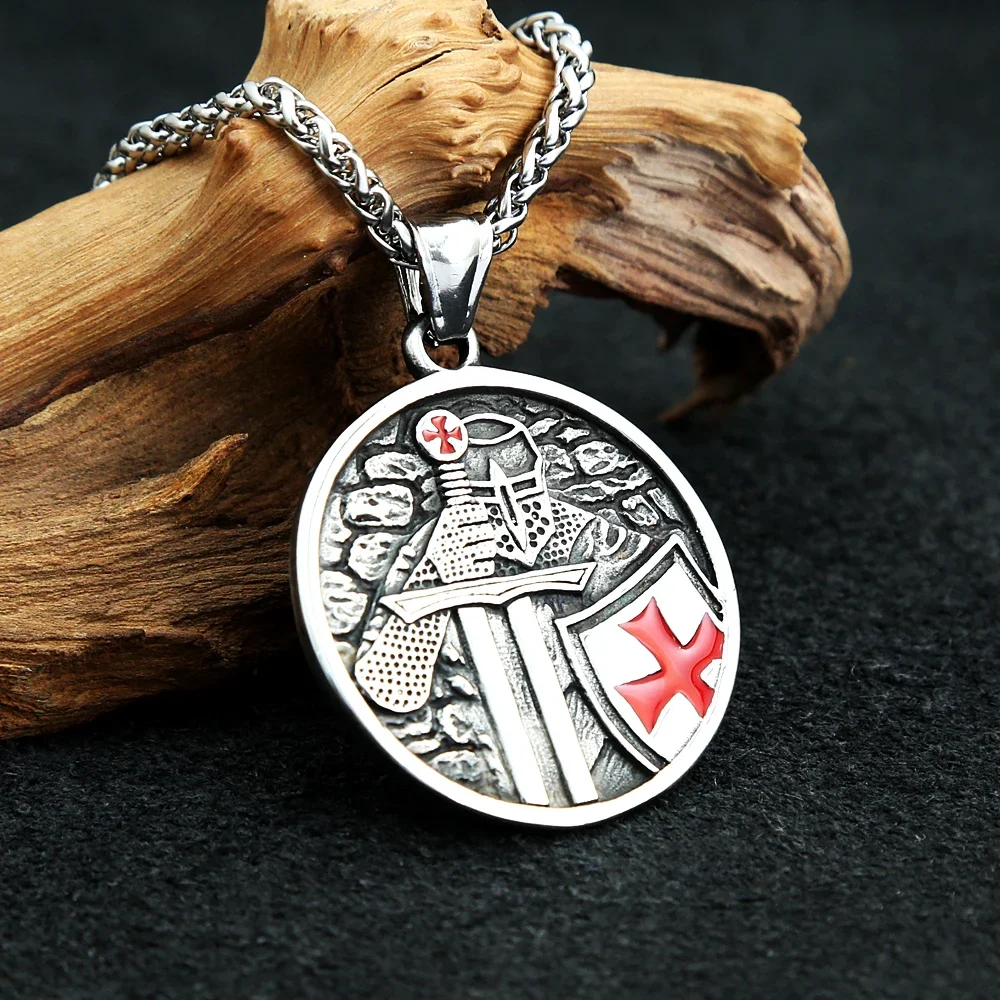 

Vintage Mens Knights Templar Cross Pendant Stainless Steel Crusader Cross Necklace for Men Fashion Punk Jewelry Dropshipping