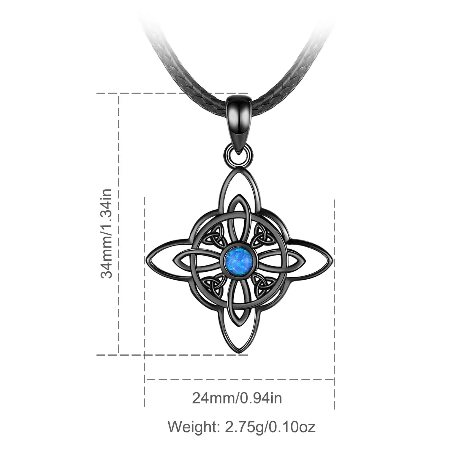 Eudora 925 Sterling Silver Witchcraft Celtic Knot Necklace Opal Black Witch Pendant for Men Women Personality Jewelry Gift