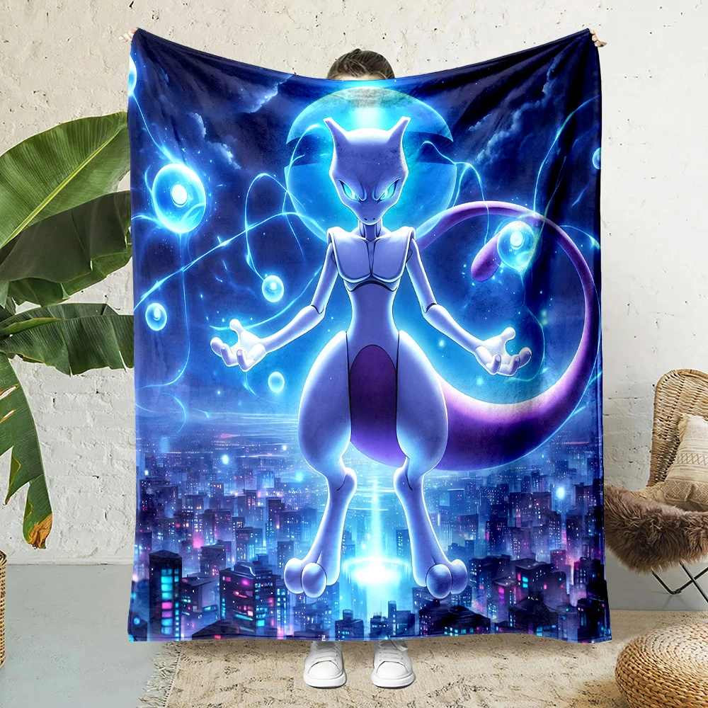 Japanese Cartoon Pokemon-Mewtwo Fluffy Soft Flannel Blanket Sofa Adult Blanket Office Lunch Break Blanket Gift Miniso