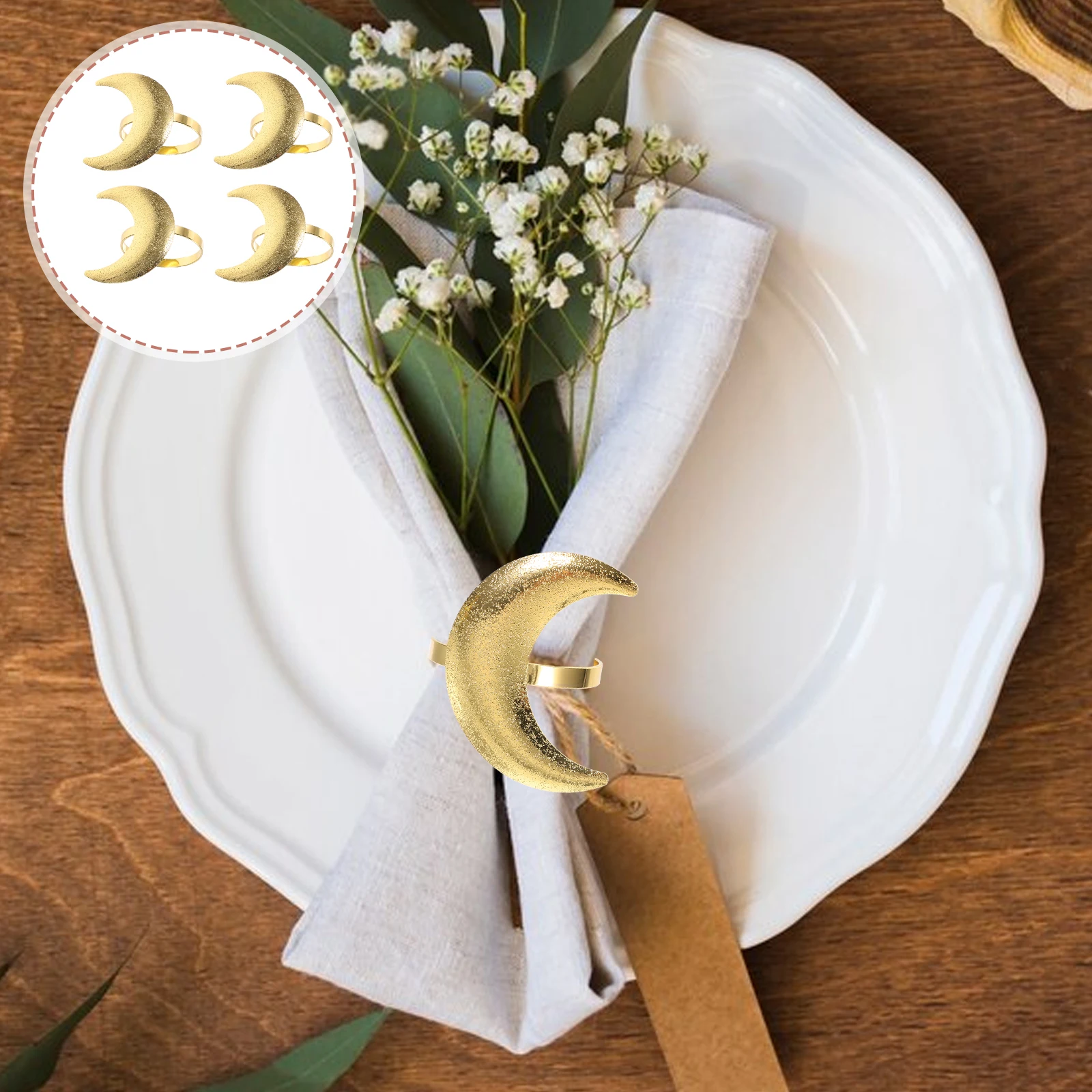 

6 Pcs Golden Moon Napkin Ring Holders Rings Wedding Metal Clasp Dinner Table Decorations Modern Holiday