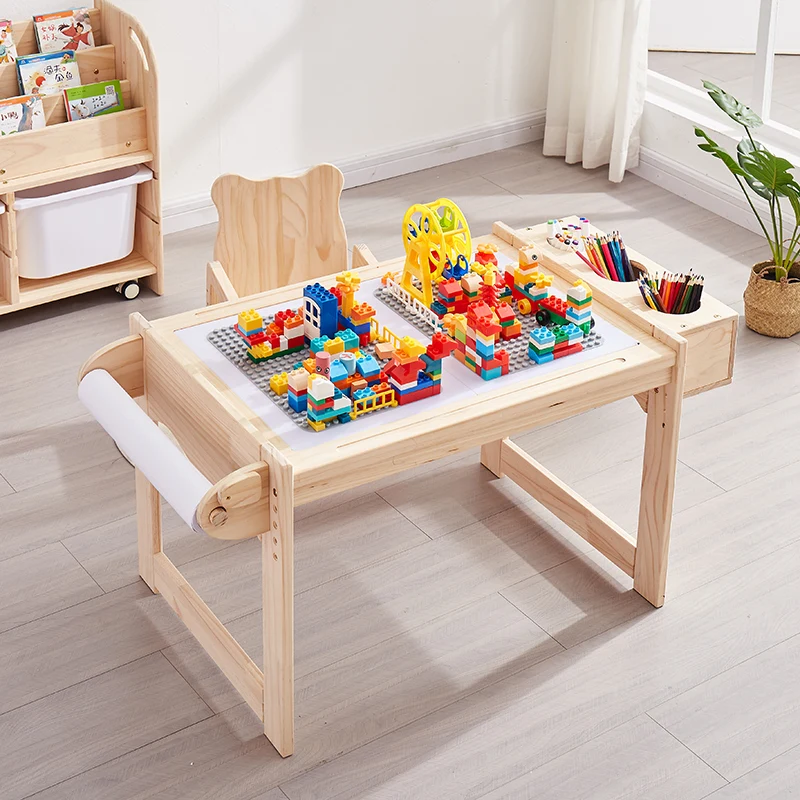 Children\'s Game Table, Multifunctional Solid Wood Peanut Table, Learning Block, Children\'s Toy Table, Early Education