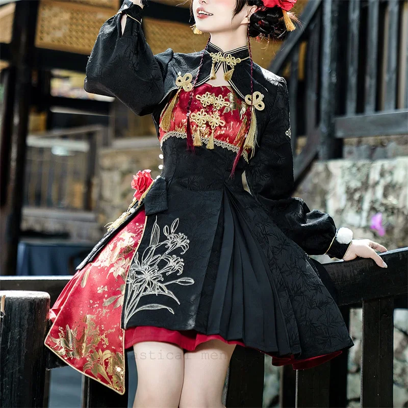 

Y2K Cosplay Costume Suit Princess Mini Dress New Chinese Style Gothic Lolita Dress Harajuku Punk Style Sweet Black Red Hanfu