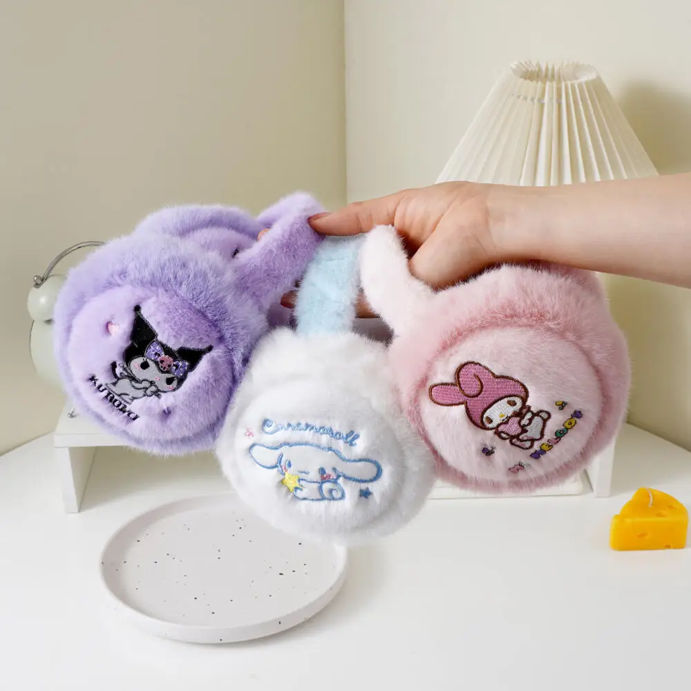 

Наушники Sanrio с вышивкой, милые мультяшные наушники «Hello Kitty Kuromi Cinnamoroll», теплые наушники, зимние рождественские подарки
