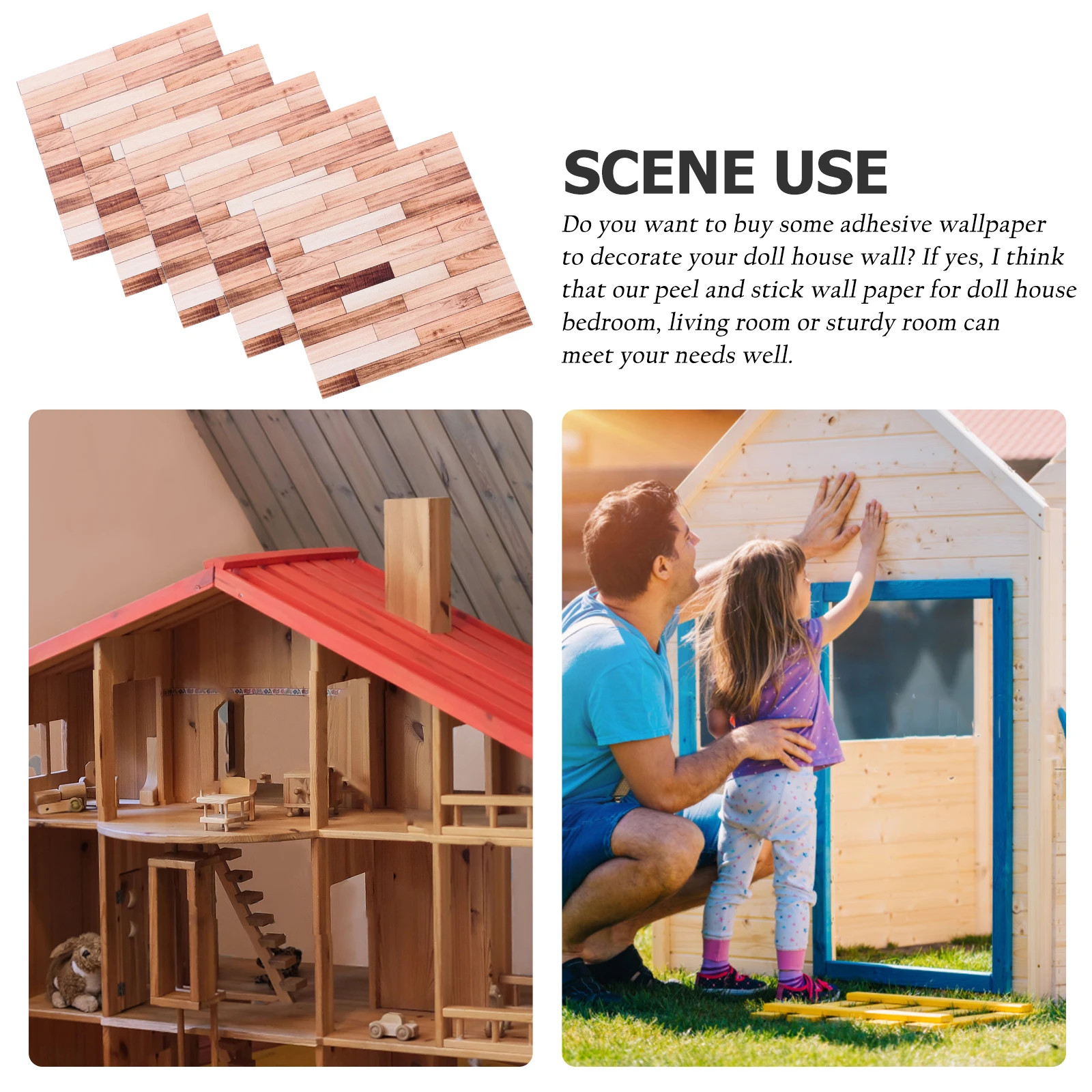 

5pcs Self Wallboard Wallpaper 10x10cm Wood Grain Dollhouse Mini House Floor Paper Flooring Mini Accessories Stickers