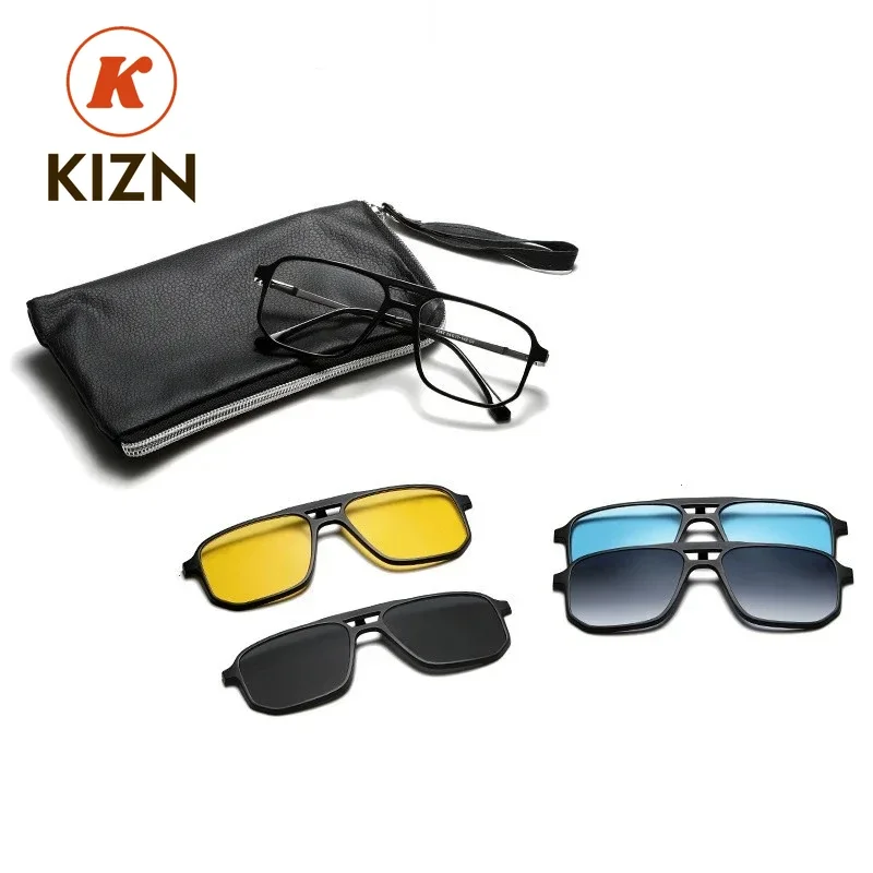 

KIZN Men Clips on Eyewear Optical Frame with UV400 Polarized Sunglasses Lenses for Glasses Magnetic Prescription Glasses