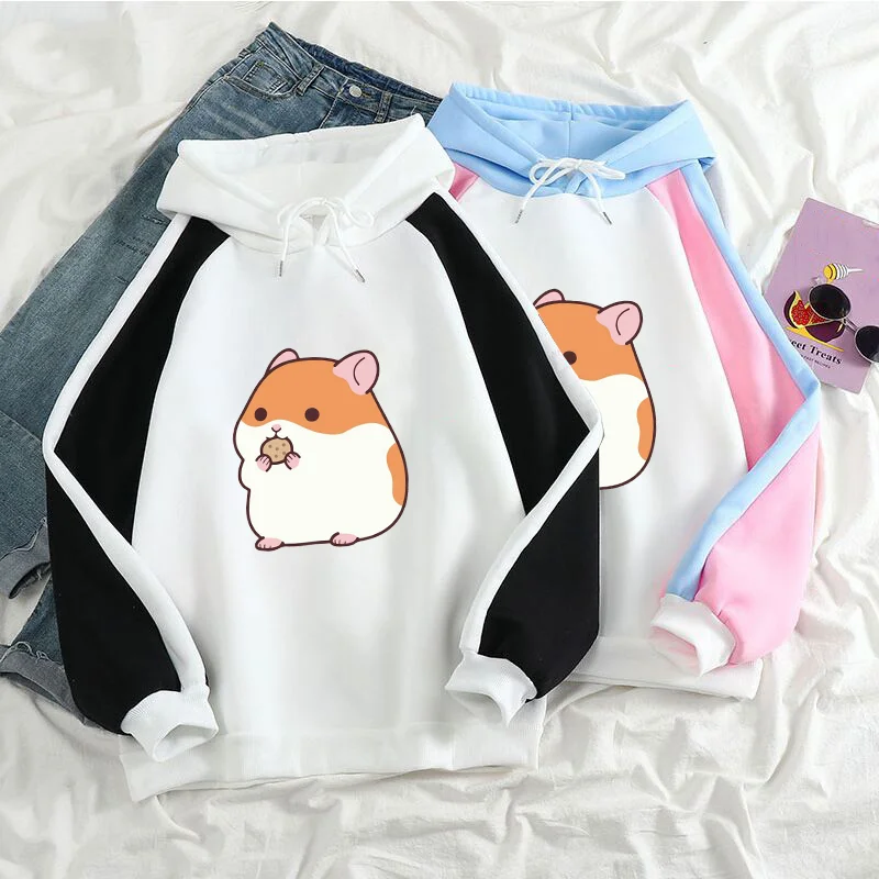 Autumn and winter new fashion cute hamster pattern sweatshirt youth outdoor high quality color blocking padded hoodie tops