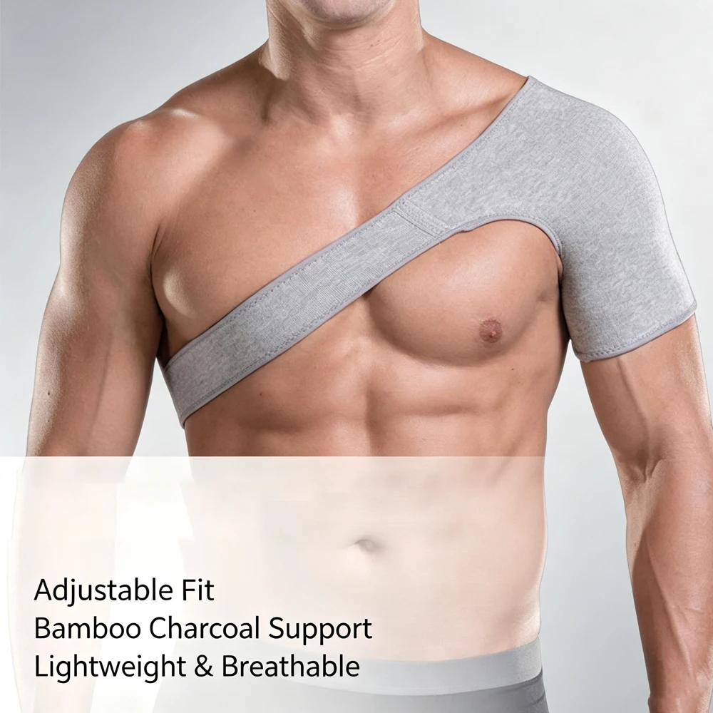 OZZOMM 1PC Bamboo Charcoal Shoulder Stability Brace for Men & Women Dislocated AC Joint, Left Right Shoulder Compression Sleeve