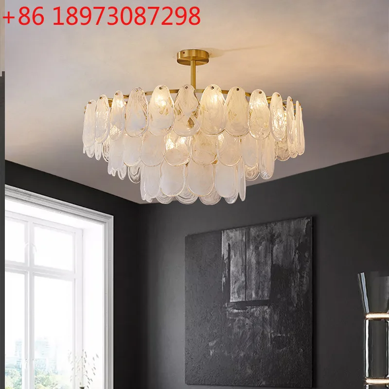 

Nordic full copper living room chandelier French retro bedroom light luxury post-modern dining room simple lamp