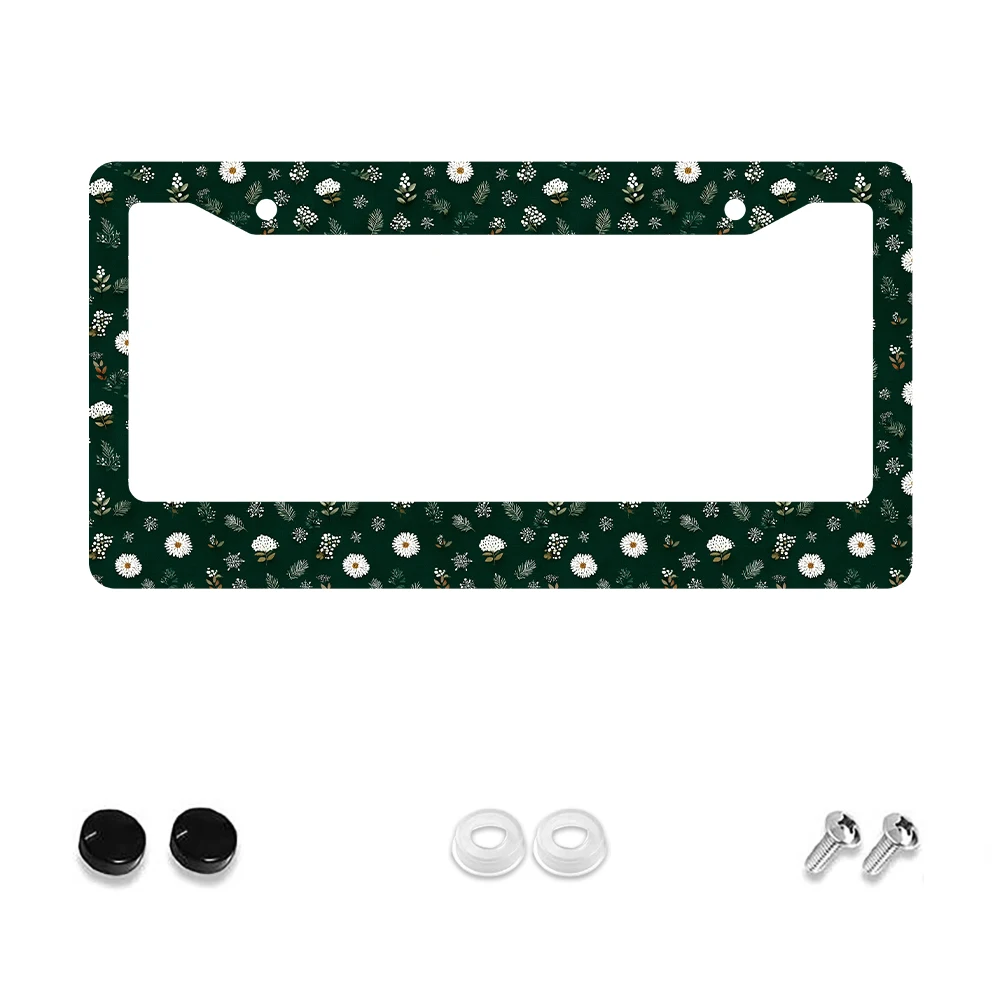 

1pc Green Floral Pattern 2-Hole License Plate Frame, Aluminum Material, 6x12 Inches with Screw Kit, Retro Novelty Car Decoratio