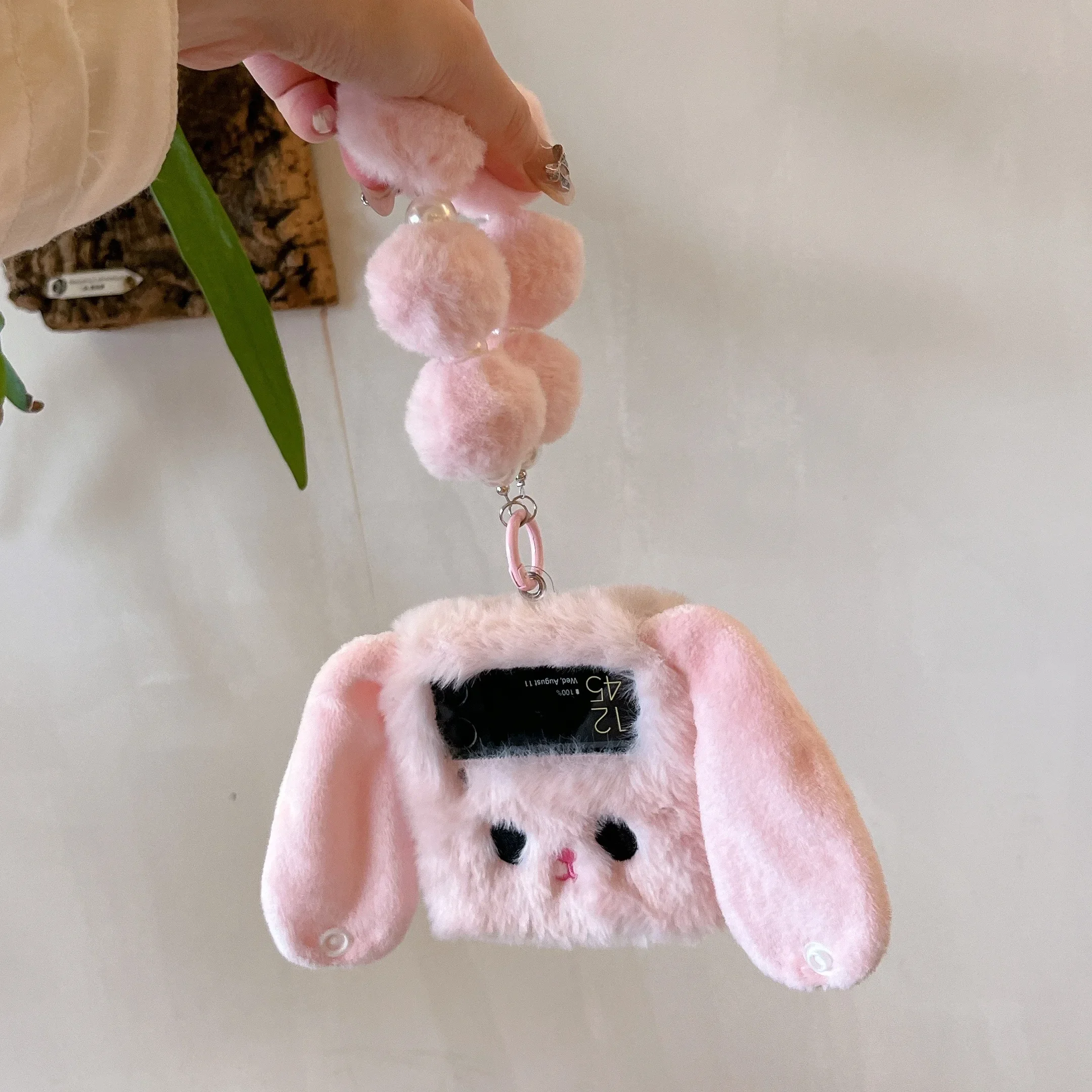 For Samsung ZFlip5 Luxury Plush Phone Case Cute Long-eared rabbit Folding Screen ZFlip6 with lanyard Anti-drop Shockproof  Cover