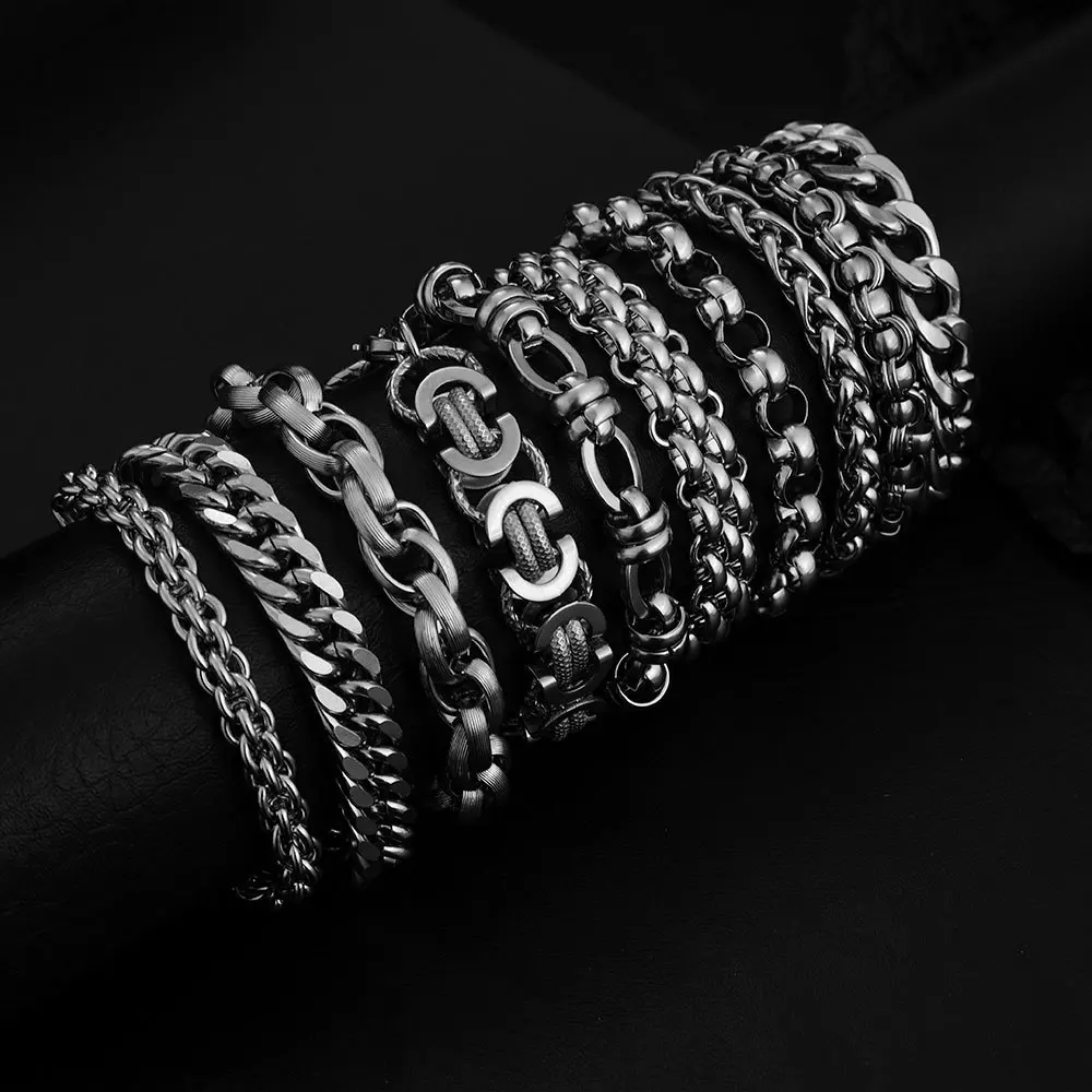 2022 New Trendy 316L Stainless Steel Base Chain Bracelet for Men Women Link Cuban Byzantine Coffee Beans Pig Nose Jewelry Gift