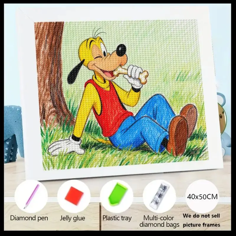 

1PC Disney Goofy Diamond Painting Kit 5D Full Drill DIY, Classic Cartoon Dog Winking Eating Bone Gem Painting Set, 40x50CM Large