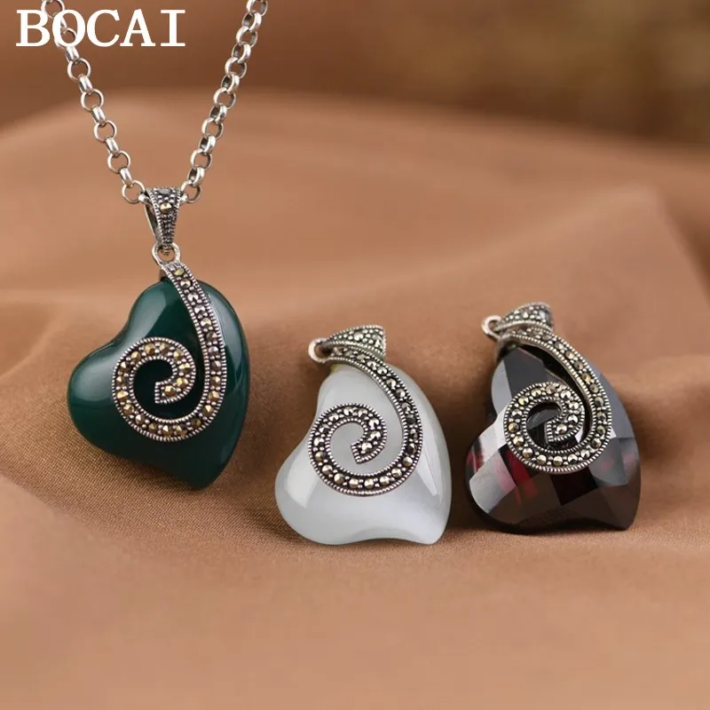 

BOCAI NEW S925 Серебряный художественный и модный кулон «кошачий глаз» с зеленым агатом