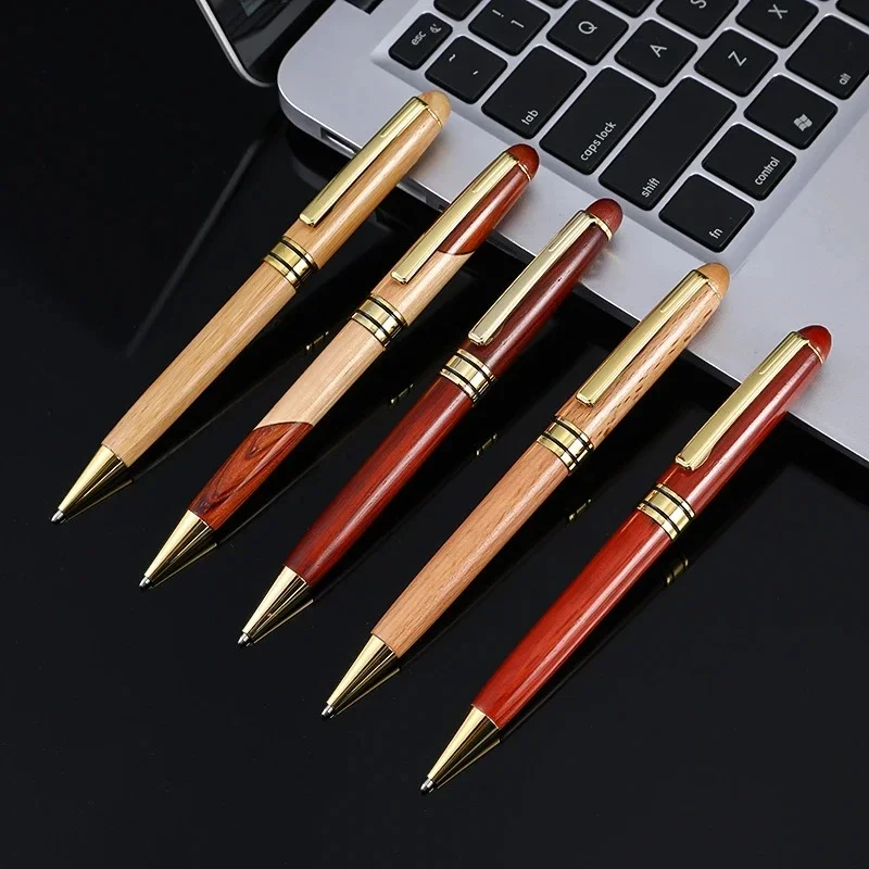 Luxury Retro Wooden Ballpoint Pen Set Blue/Black Refilling Creative Rotary Type Business Signature Pens School Office Stationery