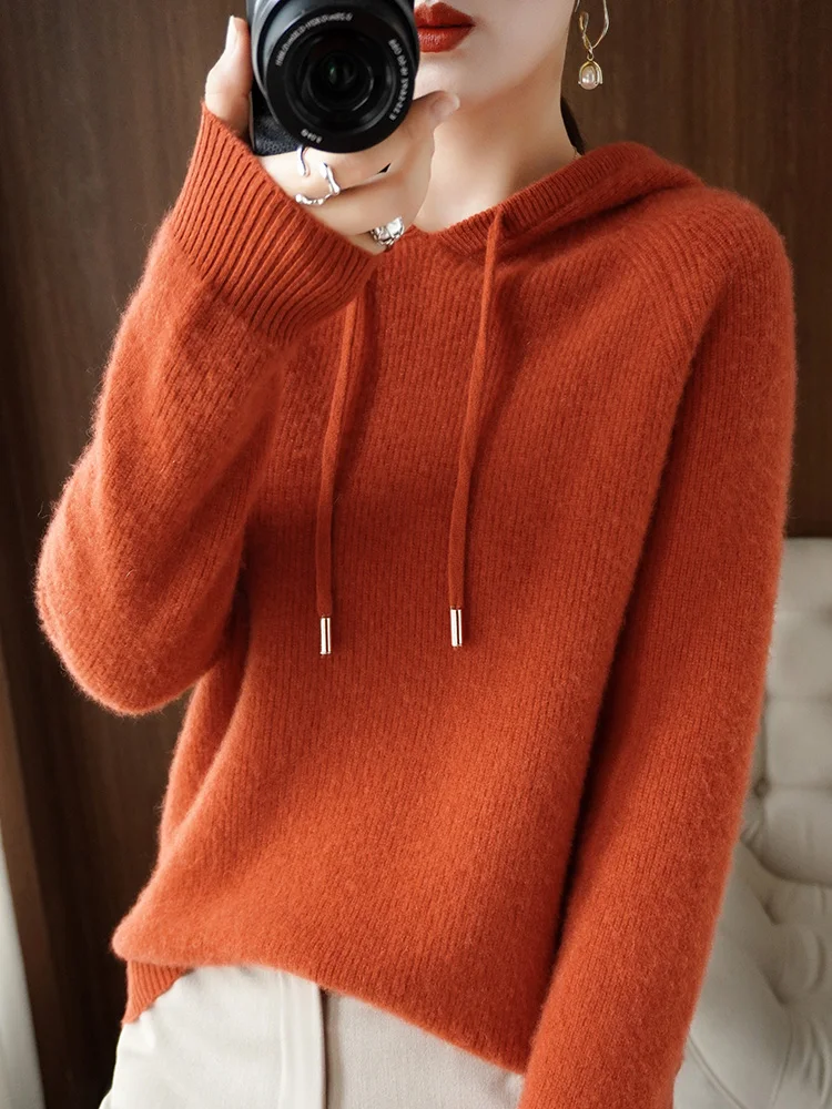 Fashion dasar musim gugur musim dingin Merino Sweater wol kasmir Pullover hoodie warna Solid lembut lengan panjang pakaian dasar atasan