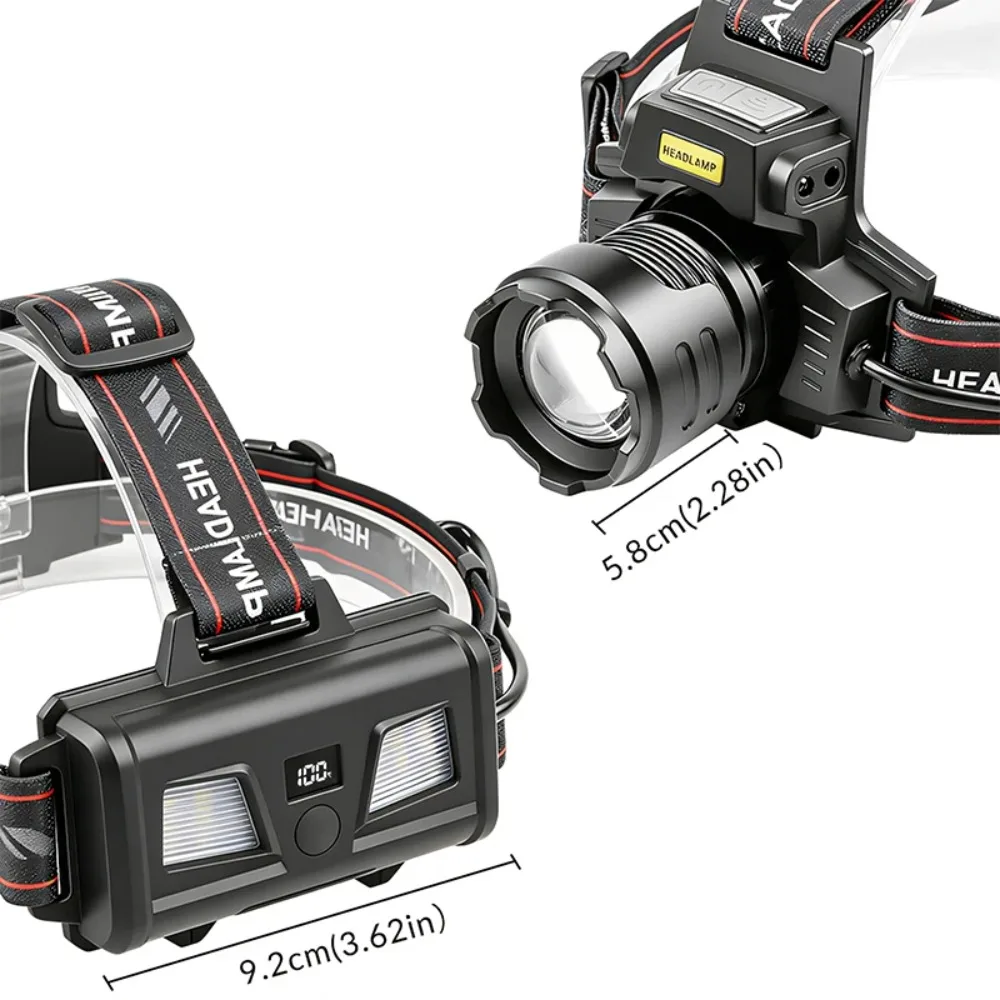 Super Bright Headlight Zoomable Yellow/White Dual Light Source Induction Headlamp LED Head Flashlight for Night Fishing Hiking