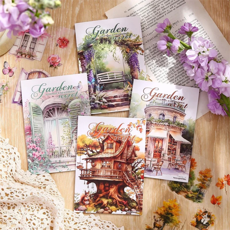 Libro de Pegatinas con Temática de Jardín Secreto, 20 Piezas, Diseños Florales y de Jardín Encantados, para Decoración de Diarios y Scrapbooking