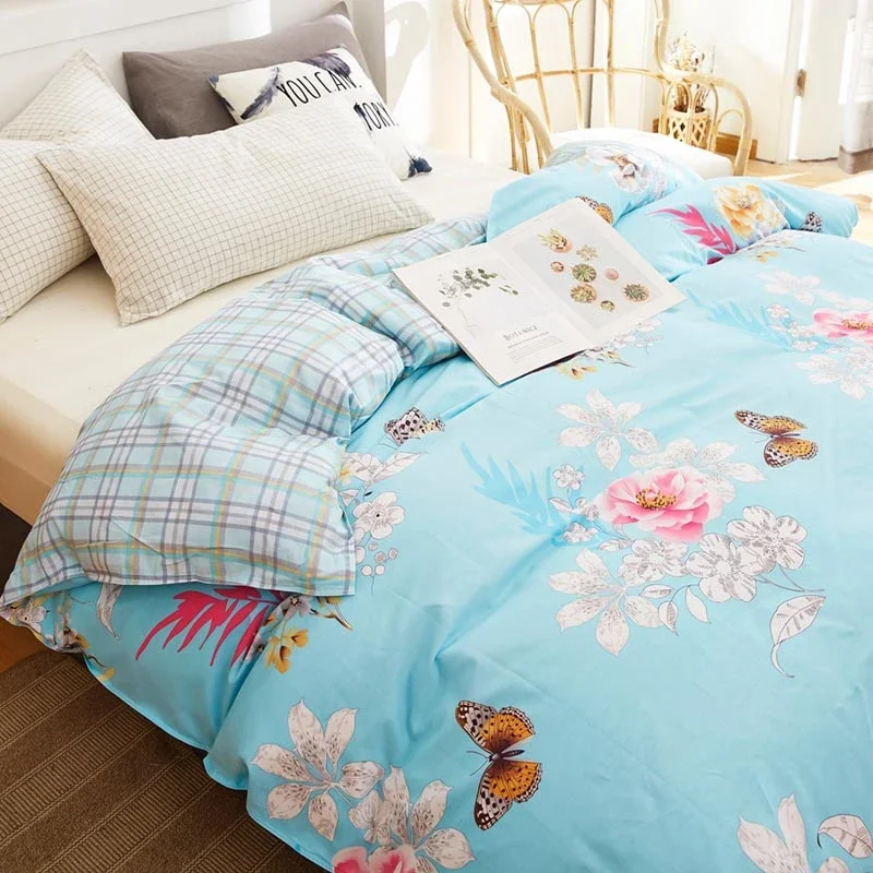 White Floral Cotton Duvet Cover with Colorful Butterfly Pattern Bedding Aesthetic Chic Botanical Comforter Covers for Women Men