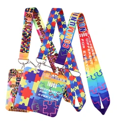 Autism Puzzle Lanyard Keychain ID Credit Card Cover Pass Mobile Phone Charm Neck Straps Badge Holder Key Holder Accessories