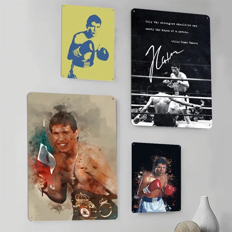 خوليو سيزار تشافيز الملاكمة المعادن الملصقات غرفة الديكور الألعاب تخصيص خمر القصدير علامات للرجل الكهف الرجعية جدار ديكور فني #4