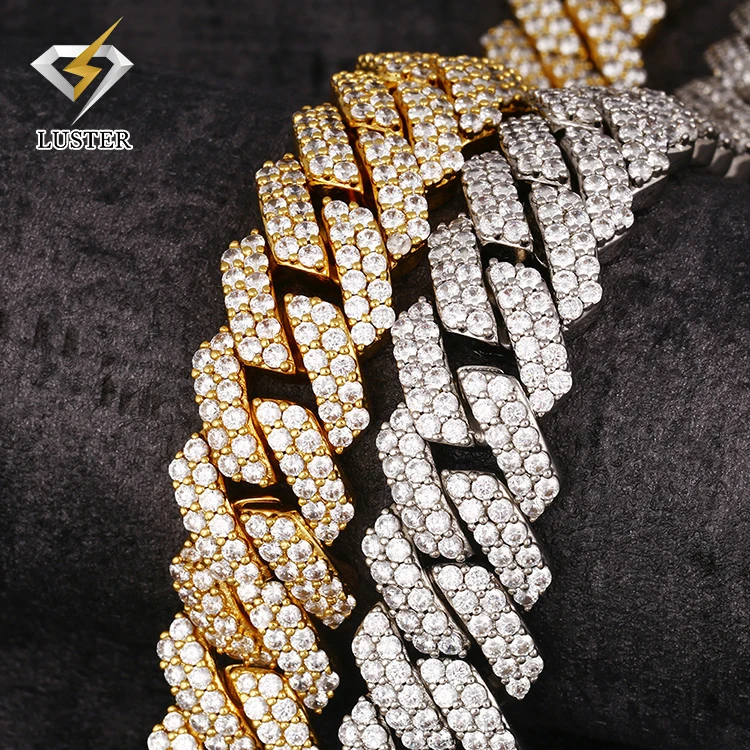 2023 Fashionable Hip Hop 20mm Chain S925 Silver Yellow Gold Plated Diamond Moissanite Chain Men Cuban Link Moissanite Necklace