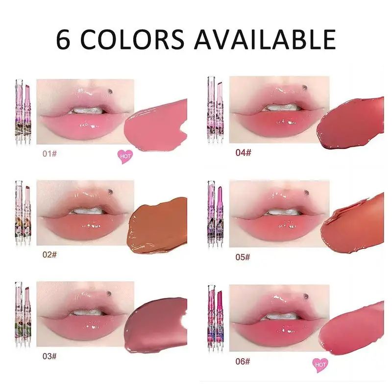 1 stücke Flortte Liebe Form Lippenstift Blume Gelee Wasser Lip gloss klares Licht feuchtigkeit spendende Lippen tönungen Antihaft-Tasse Korea Kosmetik