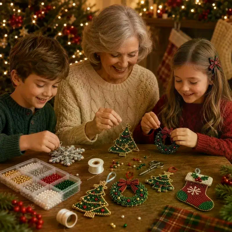Handmade Xmas Tree Hanging Decor Gift Box DIY Christmas Beaded Ornament Making Kit For Holiday 1 Set