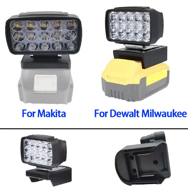 8W LED Work Light Spotlight For Makita/Dewalt/Milwaukee 18V-20V Li-ion Battery 900LM Outdoor Flashlight Night Lighting Tools