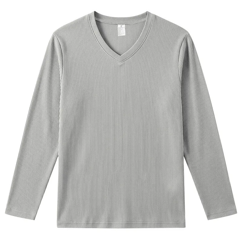 Herren Einteiliges Herbst- und Winter-Unterhemd mit V-Ausschnitt, Lässiges Loses Strick-Langarm-T-Shirt, Weiches und Dehnbares Basic-Layering-Oberteil – Detail 14