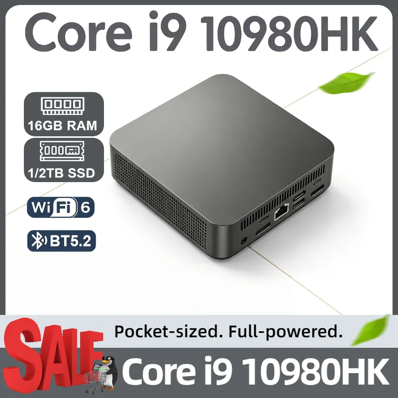 Mini Desktop Computer Intel i9 10980HK Windows 11 Pro 16GB RAM 1TB 2TB M.2 SSD WiFi 6 BT5.2 4K HD Gaming Study Small PC