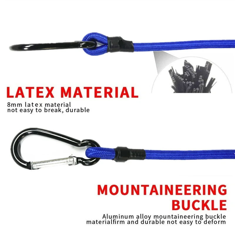 4pcs Aluminum Alloy Hooks with Elastic Ropes Practical Latex Bundling Ropes for Outdoor Tents and Camping Equipment