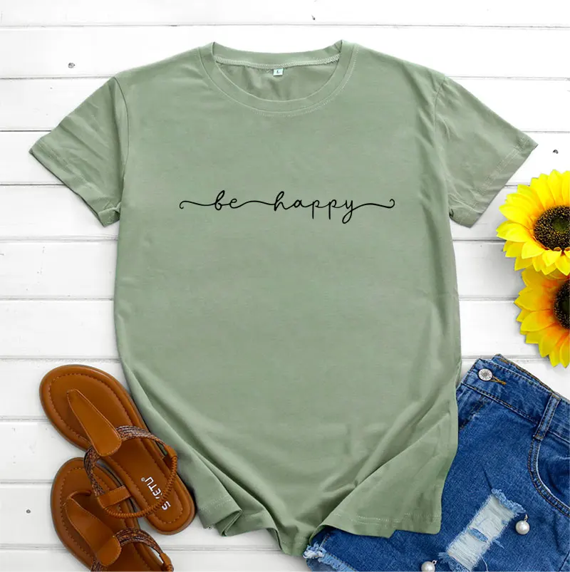 

Be Happy Women's Casual ort Sve T-irt Cotton round Ne Print Design Slim Fit Summer Faion Tee for Fem Frie