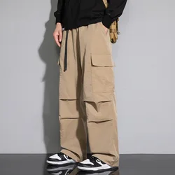 Spring and Autumn Men's Style High Waist Loose Wide Leg Pants Vintage Fashion Casual Pockets Workwear Casual Trousers