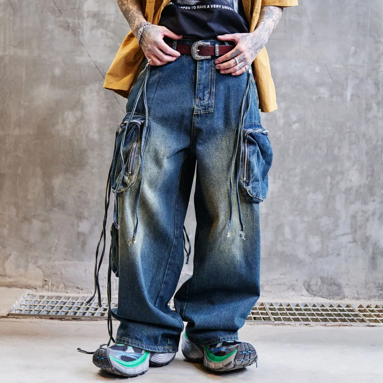 

3D Big Pocket Denim Pants Y2k Jeans Men Streetwear Fashion Hip Hop Loose Casual Oversize Straight Wide Leg Baggy Jeans Trousers
