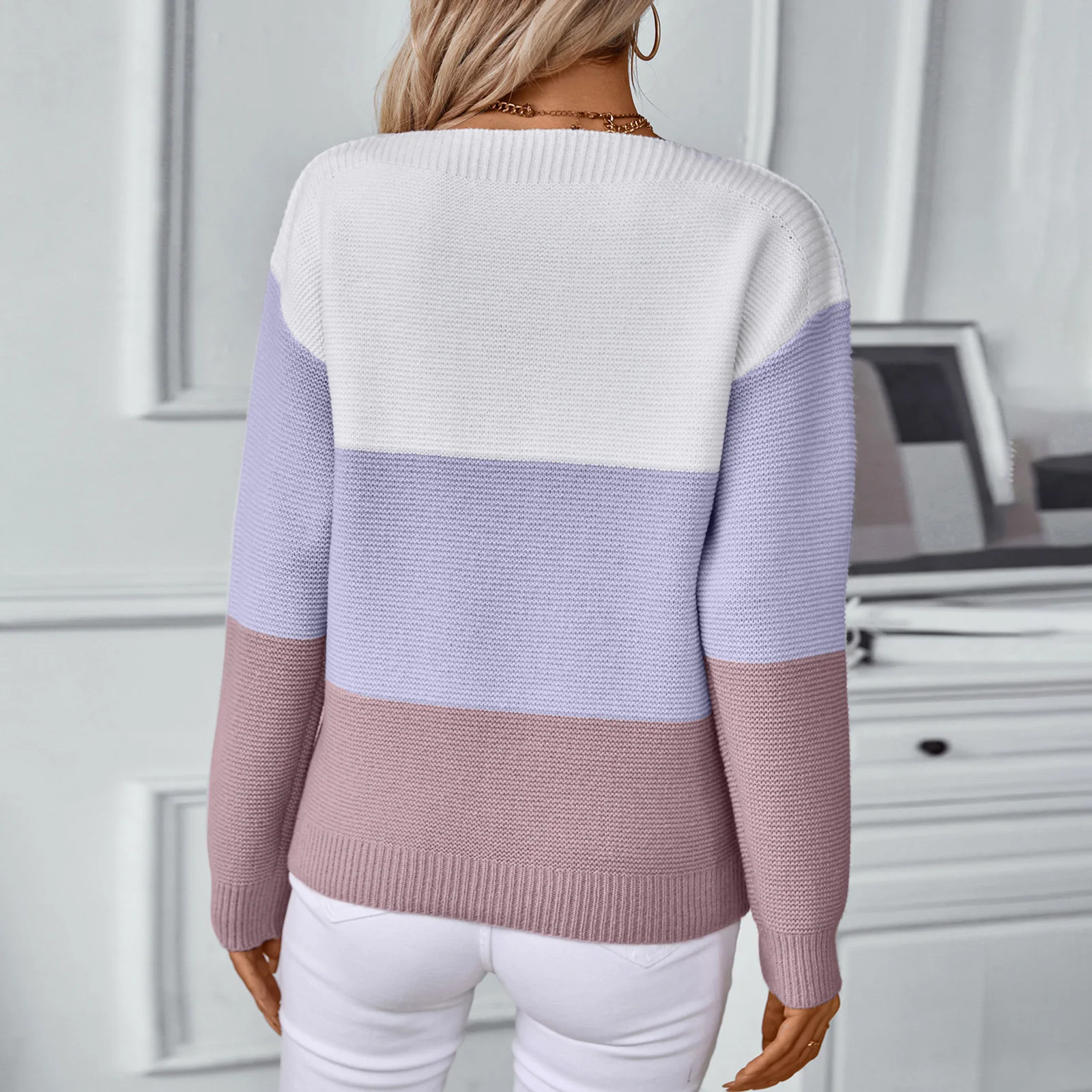 2025 femmes mode décontracté une épaule bouton pull tricot Cardigan contraste couleur pull à manches longues pull ample